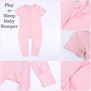 *NWT* BABY ROMPER Bodysuit Short Sleeve Long Leg Double Zipper Pink Cotton Girl